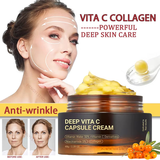 Anti Wrinkle Vita C Capsule Cream Collagen Face anti Aging Gel Firming Repairing Fade Lines Korean Skin Care Products 2.39 Oz